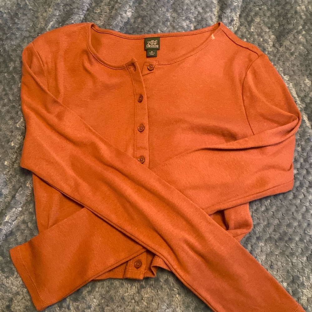 Wild fable,Cropped top brown button up long sleeve medium